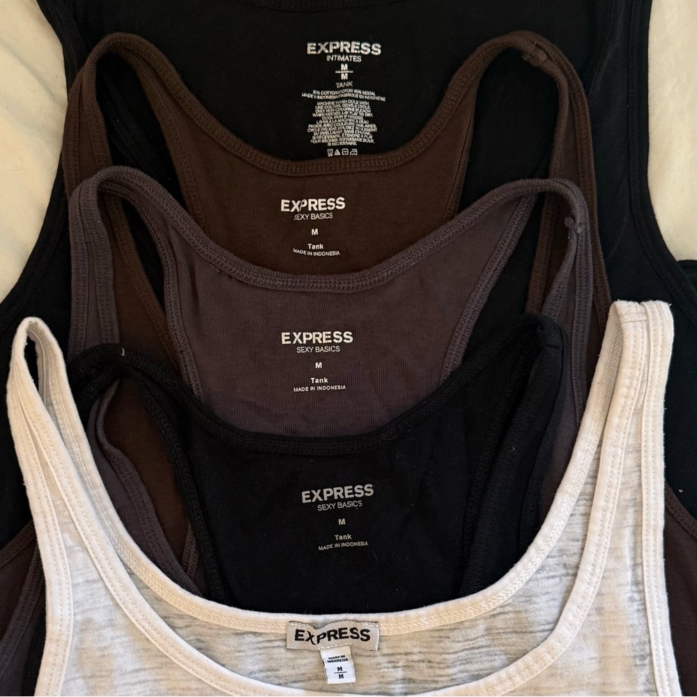 Express Tank Tops Set of 5 - Black, Brown, Gray, Black, and White